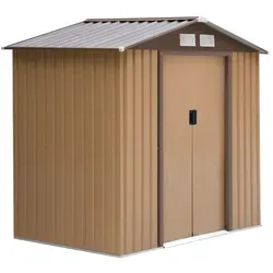 Outsunny Geräteschuppen - Gelb, 213L x 130B x 185H cm - Gartenhäuser: Robuster Geräteschuppen mit verzinktem Stahlrahmen, ideal für die sichere Aufbewahrung Ihrer Gartenutensilien, feuchtigkeitsgeschützt und gut belüftet.