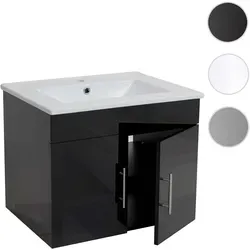 Waschbecken + Unterschrank HWC-D16, hochglanz schwarz 60cm - Waschbecken mit Unterschrank, MVG-zertifiziert und mit Soft-Close-System. Bietet viel Stauraum und ein modernes Design für Ihr Badezimmer.