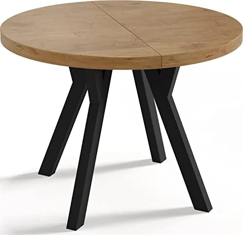 WFL Group Esstisch Rund, Eiche, 100x76 cm, Ausziehbar für 4-10 Personen - Esstische – Moderner runder Esstisch aus Eiche, ausziehbar für bis zu 10 Personen, ideal für Dinnerpartys und Familientreffen. Hergestellt in der EU aus nachhaltigen Materialien für langlebige Nutzung.