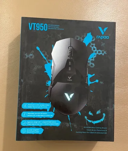 Rapoo VPro VT950 Gaming-Maus - Kabellos oder Kabelgebunden - Gaming-Maus mit dualem Modus, 11 programmierbaren Tasten und einstellbarem Sensor bis 16.000 DPI für maximale Präzision. Ergonomisches Design und wiederaufladbarer Akku für stundenlangen Spielspaß.