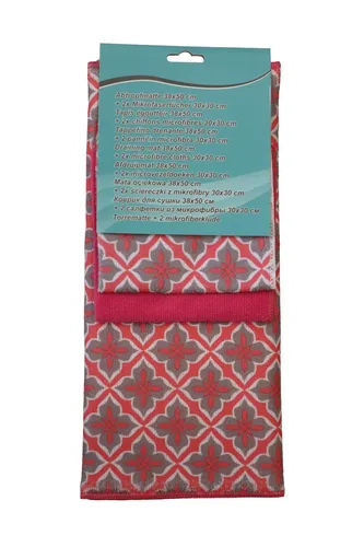 Mikrofaser Abtropfmatte 38 x 50 mm mit 2 Mikrofasertücher 30 x 30 cm Rot