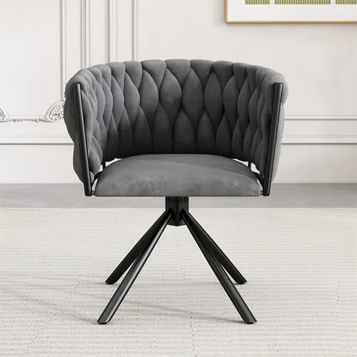 Samt-Esszimmerstuhl(1 Stk)heller Luxus-Wohnzimmer-Schlafzimmer-Drehstuhl, Freizeit-Drehstuhl mit vier Stützbeinen aus Metall