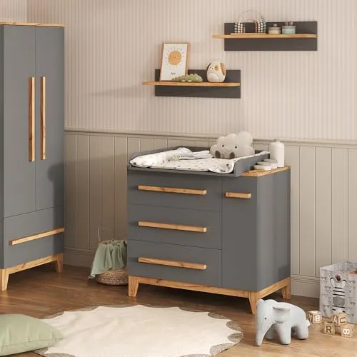 VitaliSpa Wickelkommode Malia, Grau/Artisan, 98 x 98 cm - Praktische Wickelkommode mit viel Stauraum für Windeln und Pflegeprodukte. Robuste Verarbeitung und durchdachte Innenaufteilung erleichtern den Alltag mit Ihrem Baby. Maße: 98 x 98 x 52 cm, pflegeleicht und kratzfest.