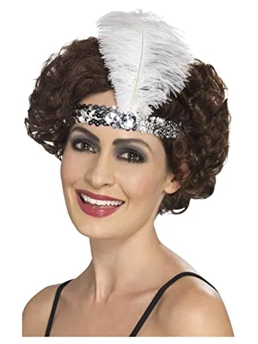 Smiffys Flapper-Stirnband - Silber mit Feder, ideal für Karneval, Halloween und Themenpartys
