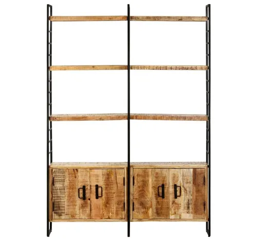 furnicato Bücherregal Vollholz mit Eisenrahmen 124x30x180 cm - Stilvolles Bücherregal im modernen Industriestil mit 6 Fachböden und 4 Türen. Robustes Gestell aus pulverbeschichtetem Eisen sorgt für Stabilität und Langlebigkeit. Ideal für Bücher, Dekoration und mehr.
