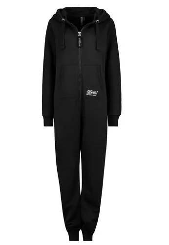 Eight 2 Nine Damen Sweat Overall Einteiler Onesie black M/L - Jumpsuits für Damen, super bequemer Sweat Overall aus weicher, warmer Qualität mit flauschigem Innenfutter und praktischen Details wie Reißverschluss und Kängurutasche.