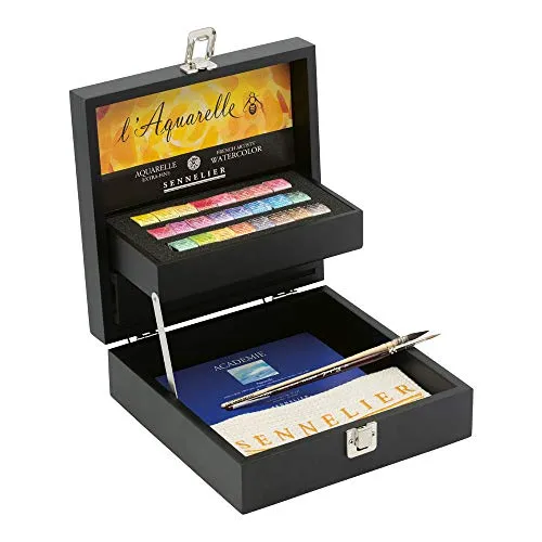 SENNELIER Französische Künstler-Aquarell-Holzbox, 28-teiliges Set, mehrfarbig