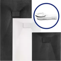 VILSTEIN Duschwanne 90x90 cm | Steinoptik, Schieferoptik | Design Duschtasse | Flach, Antirutsch | Schwarz | inkl. Standard Abdeckung & Siphon