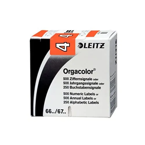 Leitz Orgacolor 500 Ziffernsignale 6004 - 500 Stück in Orange - Aufbewahrungsboxen mit selbstklebenden Ziffernsignalen in leuchtendem Orange, die nicht verblassen oder abgerieben werden. Ideal für Organisation und Beschriftung.