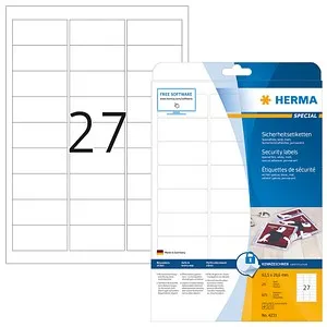Herma 4233 Sicherheitsetiketten 63.5 x 29.6mm - Vielzweck-Etiketten, 675 Stück, abziehsicher und mit permanentem Haftkleber, ideal für sichere Beschriftungen und Made in Germany.