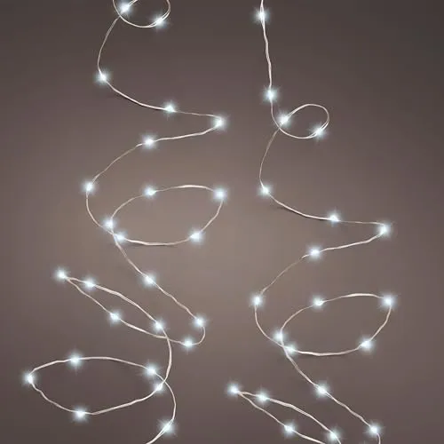 Spetebo LED Draht Lichterkette 5 m - 100 LED/kaltweiß - Deko Beleuchtung für Außen mit 8 Funktionen - Batterie betrieben auf Silberdraht