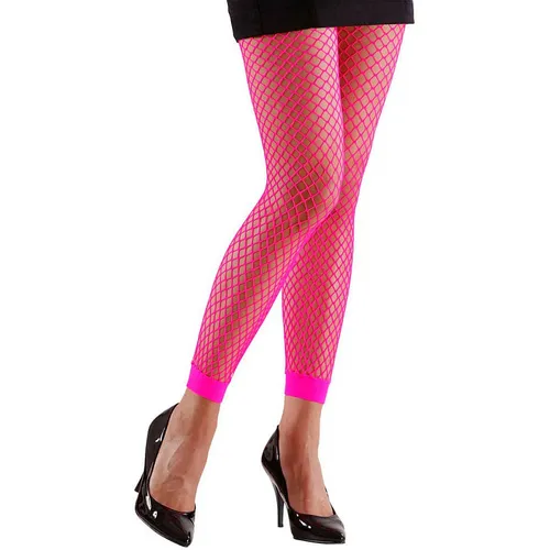 80er Jahre Neon-Leggings für Damen ohne Fuß 90s Style Netz-Strumpfhose Neonpink