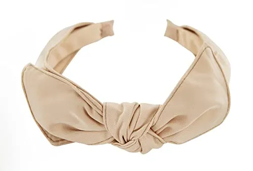 axy Haarreif mit Schleife 13 cm x 4,5 cm aus Glanz Stoff, Damen Haarband Vintage Hairband Stirnband Haarreifen HRS1B (Beige)