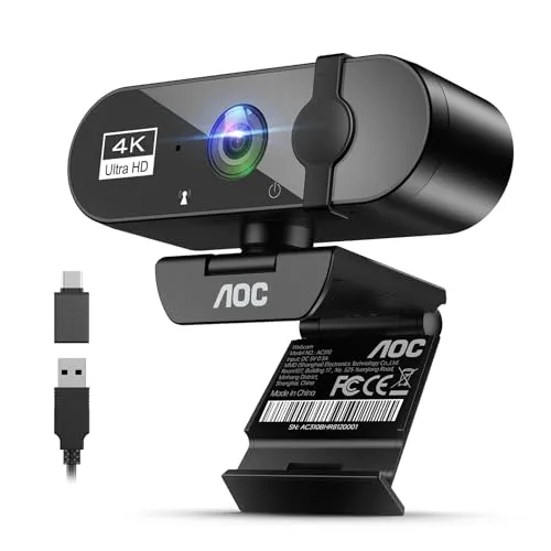 AOC 4K Ultra HD Webcam mit Mikrofon und Objektivabdeckung