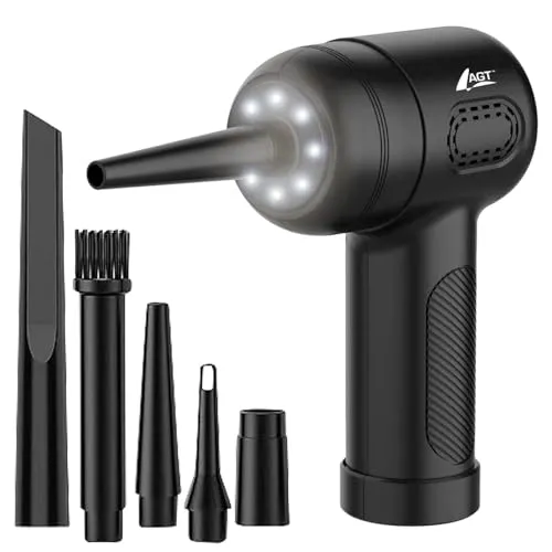 AGT Akku-Staubgebläse 4,8 kPa - Leistungsstarkes Staubgebläse mit 3 Stufen und 3.000 mAh Akku für bis zu 40 Minuten Laufzeit. Inklusive 5 Adaptern für gezielte Reinigung von Spalten und Ritzen.