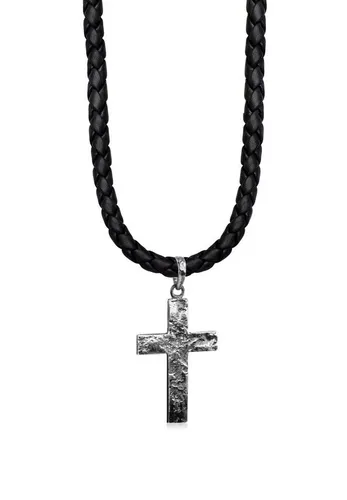 Kuzzoi Männer Lederhalskette mit Kreuz Anhänger - Ketten für Herren: Exklusive, handgearbeitete Lederkette aus geflochtenem Rindsleder mit massivem 925 Sterling Silber Kreuzanhänger für besonderen Stil und Tragekomfort.