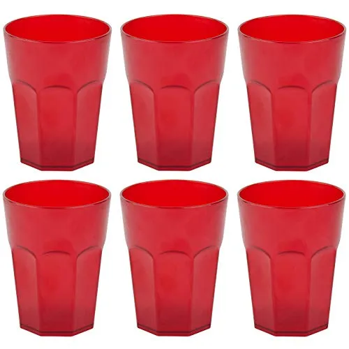 Engelland - 6 x Plastikbecher, Trinkbecher, Rot, Cocktailbecher, 400 ml, mit Eichstrich, stapelbar, Mehrweg, Kunststoff, Frostoptik, wiederverwendbar, Party-Becher, Trink-Glas