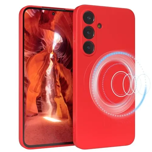 EAZY CASE - Silikonhülle magnetisch für Galaxy S25 FE Hülle Silikon Rot weich stoßfeste Magnet Handyhülle Schutzhülle mit Kameraschutz Dünn Schutz Cover TPU Bumper in Mattrot