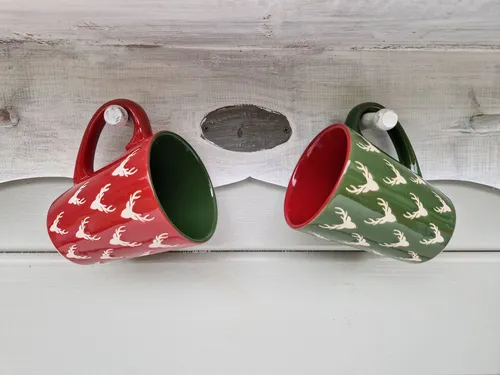 Tassen Set Becher Weihnachten Alpenstil Hirsch Rot Grün 12Bx11Hx9Tcm 360ml