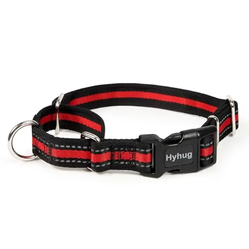 Hyhug Reflektierendes Martingale-Hundehalsband mit Schnellverschluss-Schnalle, farbecht, strapazierfähig, kein Ausgehen, Training, rutschfest, verstellbares Halsband (reflektierendes Rot, Größe L)