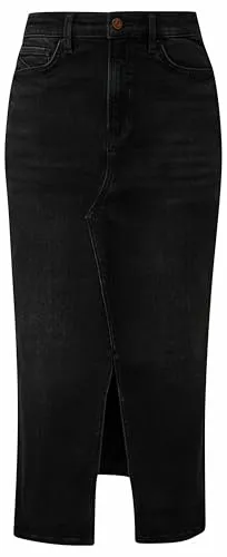 QS Damen 2171263 Midi Jeansrock, Grey/Black, 42