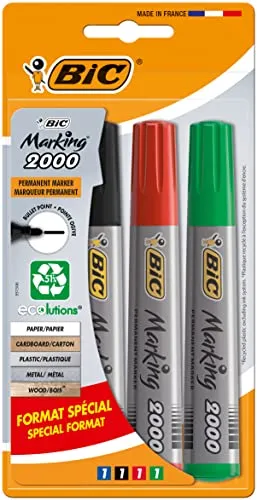 BIC Marking 2000 Permanent Marker, mit fester Rundspitze, in 4 Farben, zum Beschreiben von Metall, Holz & Co