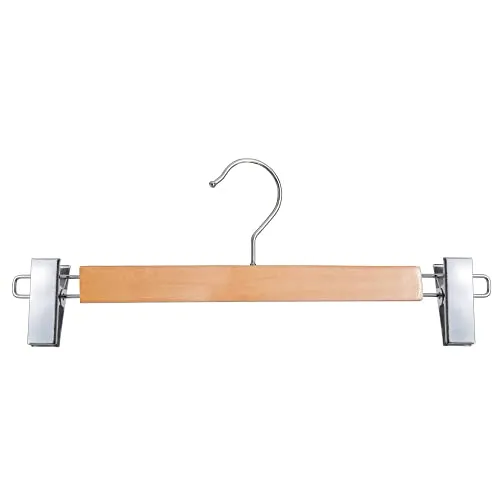 Dila GmbH Holzbügel mit Klammersteg | Kleiderbügel Hosenbügel Rockbügel Holzbügel Garderobenbügel Ladenausstattung | 35 cm, Natur, lackiert, verschiebbare Klammern (25 Stück)