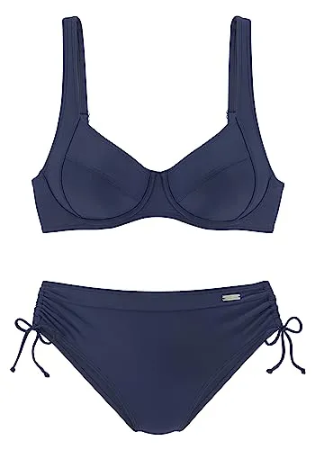 Bügel-Bikini LASCANA, Damen, Gr. 44, Cup F, marine - Bademode: Bestseller Bügel-Bikini von Lascana mit verstellbaren Trägern und seitlich geraffter Bikinihose für optimalen Komfort und perfekten Sitz.