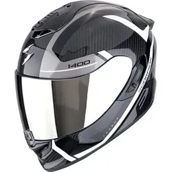 Scorpion EXO-1400 Evo II Carbon Air Enko Helm – Größe 2XL, schwarz-weiss-silber - Motorradhelm mit Not-Entriegelungs-System für schnelle medizinische Hilfe und AirFit für individuelle Passform, extrem leicht und sicher durch Ultra TCT Carbon.