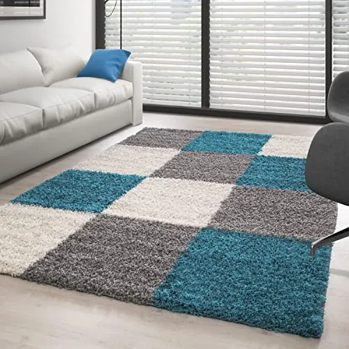 Carpettex Hochflor Teppich Shaggy Flokati - Modern Kariert 80 x 250 cm - Hochflor-Teppich mit 30 mm Flor für ein flauschiges Gefühl. Das stilvolle Karo-Design bringt Eleganz in jeden Raum. Ideal für Wohnzimmer, Schlafzimmer und Flure, pflegeleicht aus langlebigem Polypropylen.