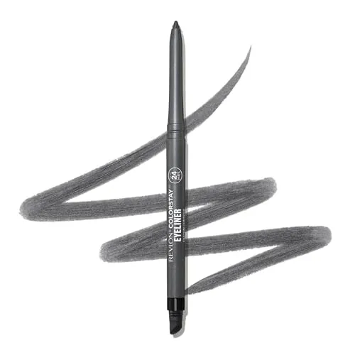 Revlon ColorStay Eyeliner Pencil, Nicht Übertragender und Wasserfester Eyeliner-Stift, Grau, Integrierter Anspitzer und Schwamm, 204 Charcoal, 0.28 g