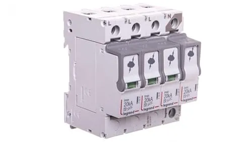 Legrand Überspannungsableiter C Typ 2 3P+N 20kA - Fehlerstromschutz (RCD) mit 20kA Blitzschutz und 1,2kV Nennspannung, ideal für den Schutz Ihrer elektrischen Geräte vor Überspannungen.