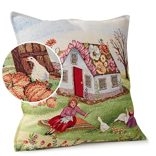 ANRO Kissenbezug Dekokissen Kissen Sofakissen Kissenbezüge Kissenhülle Gobelin Motiv Lebkuchenhaus 45x45cm mit Füllung