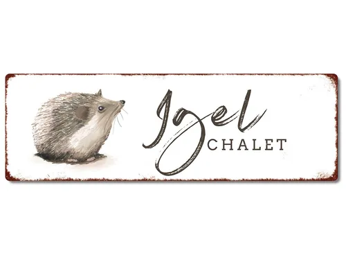 Interluxe Metallschild - Igel Chalet - Geschenk für Naturliebhaber, Kleintier