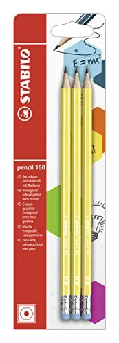 STABILO - Bleistift mit Radierer - pencil 160 in gelb - 3er Pack - Härtegrad HB