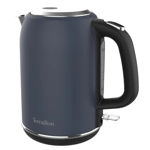 TERRAILLON New Moon Elektrischer Wasserkocher, 1,7 l, 2200 W, 360° drehbarer Sockel, automatische Abschaltung und hintergrundbeleuchteter Knopf, Wasserstandsanzeige, Kalkfilter, Gehäuse aus lackiertem