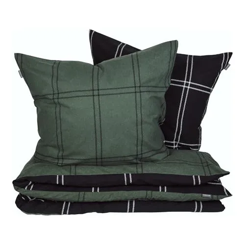 Schiesser Bettwäscheset Ellis - 2-teilig - Dunkelgrün, 155 x 220 cm - Hochwertiges Wendebettwäscheset aus 100% Baumwolle in flauschiger Feinbiber-Qualität, sorgt für ein wärmendes Hautgefühl und ist pflegeleicht bis 60°C. Ideal für Allergiker und schadstofffrei nach OEKO-TEX.