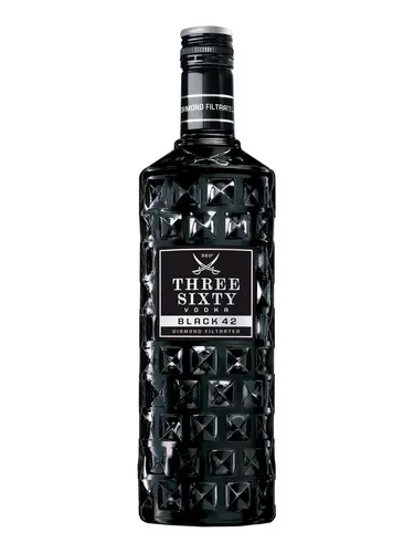 Three Sixty Vodka Black 42% - Premium Wodka in stylischem Design - Wodka ohne Geschmack, 4-fach destilliert und diamantfiltriert, mit einzigartigem Flaschendesign und 42% vol für ein luxuriöses Erlebnis.