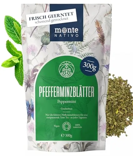 Pfefferminztee lose Monte Nativo (300g) - Pfefferminz (Peppermint) für Minze Tee - Tee lose 100% natürlich und ohne Zusatzstoffe - Aromatischer Kräutertee für einen köstlichen Aufguss