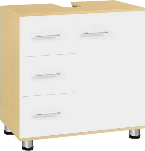 EUGAD Waschbeckenunterschrank 60x60 cm – Weiß & Helle Eiche