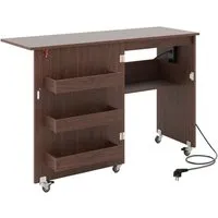 COSTWAY 2 in 1 Nähtisch klappbar mit Ladestation - Schreibtisch mit integrierter Ladestation, 2 Steckdosen und USB-Anschluss für einfaches Laden. Praktisches klappbares Design, um Platz zu sparen, und 5 Universalrollen für einfache Mobilität.