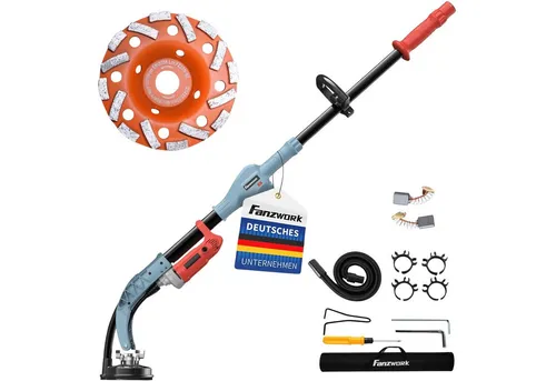 Fanzwork Winkelschleifer Betonschleifer 1010W - Schleifmaschine für Beton, Fliesenkleber und Estrich mit teleskopierbarer Stange bis 1,20 m und bis zu 8500 U/min für effizientes Arbeiten.