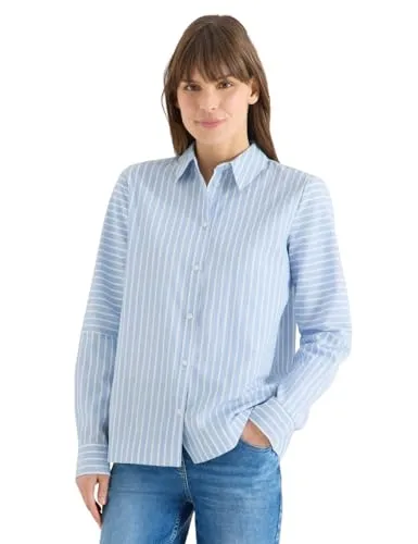 Cecil Gestreifte Hemdbluse Blau M - Bequeme Baumwollbluse mit Hemdkragen und langen Ärmeln, ideal für lässige Outfits. Perfekte Passform mit Maßen für EU-Größe M: Armlänge 62 cm, vordere Länge 67 cm.
