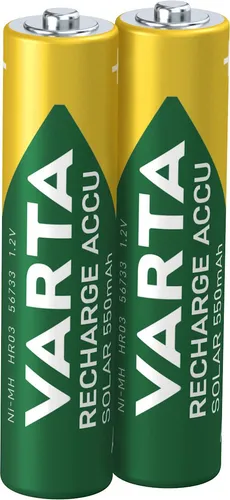 Varta Solar AAA Micro Akku Ni-MH 1,2V 550mAh (2er Blister) - Ideal für Gartenleuchten, langlebig und umweltfreundlich!