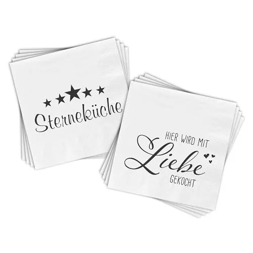 Servietten 80 Stück mit 2 verschiedenen Motiven - Sterneküche - Tischdeko Papierservietten 2er Set mit Spruch - Papier Tuch 3-lagig mit Text bedruckt