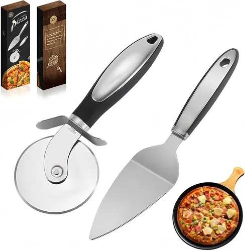 Edelstahl Pizzaschneider Set mit Pizzakelle, scharf mit Fingerschutz,
