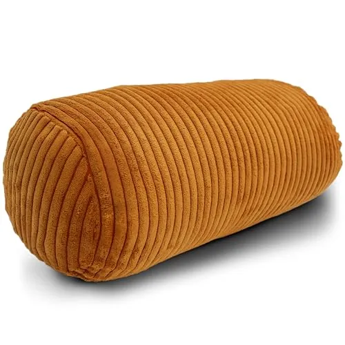 Amilian Nackenrolle mit Bezug 40x15 cm – Cord Kissen mit Füllung – Waschbar – Für Erwachsene & Kinder – Ideal für Nacken (Senfglanz, 40 x 15 cm)