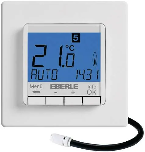 Eberle 527 8123 55 100 FIT-3F Raumthermostat - Unterputz-Uhrenthermostat für Elektro Fußbodenheizung mit großer blauer Anzeige, automatischer Zeitumstellung und Frostschutzfunktion. Ideal für effiziente Heizregelung.