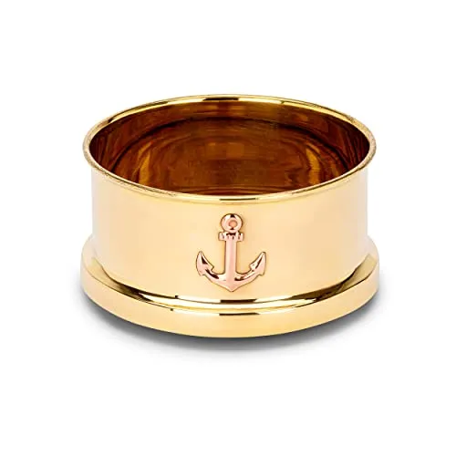 NKlaus Maritim Flaschenuntersetzer aus Messing und Holz - Eleganter Getränke-Untersetzer mit einem Durchmesser von 10cm, verbindet hochwertiges Messing mit Holz und schützt Ihre Oberflächen stilvoll.