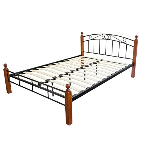 Homestyle4u Metallbett 140/160 x 200 cm mit Lattenrost - Schwarzes Doppelbettgestell mit stabilen Lattenrost, ideal für eine maximale Belastung von 200 kg und perfekten Schlafkomfort.